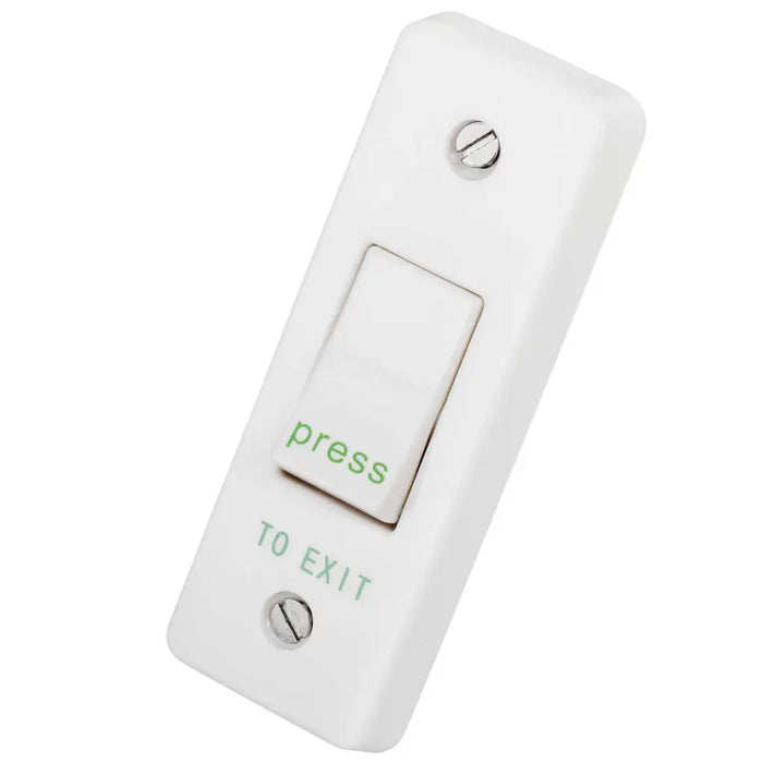 Crabtree 10A 1 Gang Retractive Architrave Switch Printed 'Press To Exit' In Green