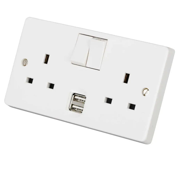 Crabtree 13A 2 Gang Double Pole Switched Socket With Dual 2.1A USB s