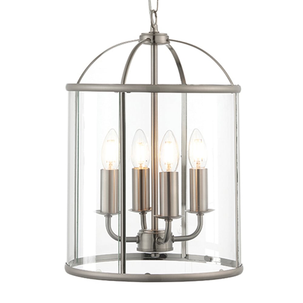 70324 Lambeth 4 Light Satin Nickel Cage Pendant