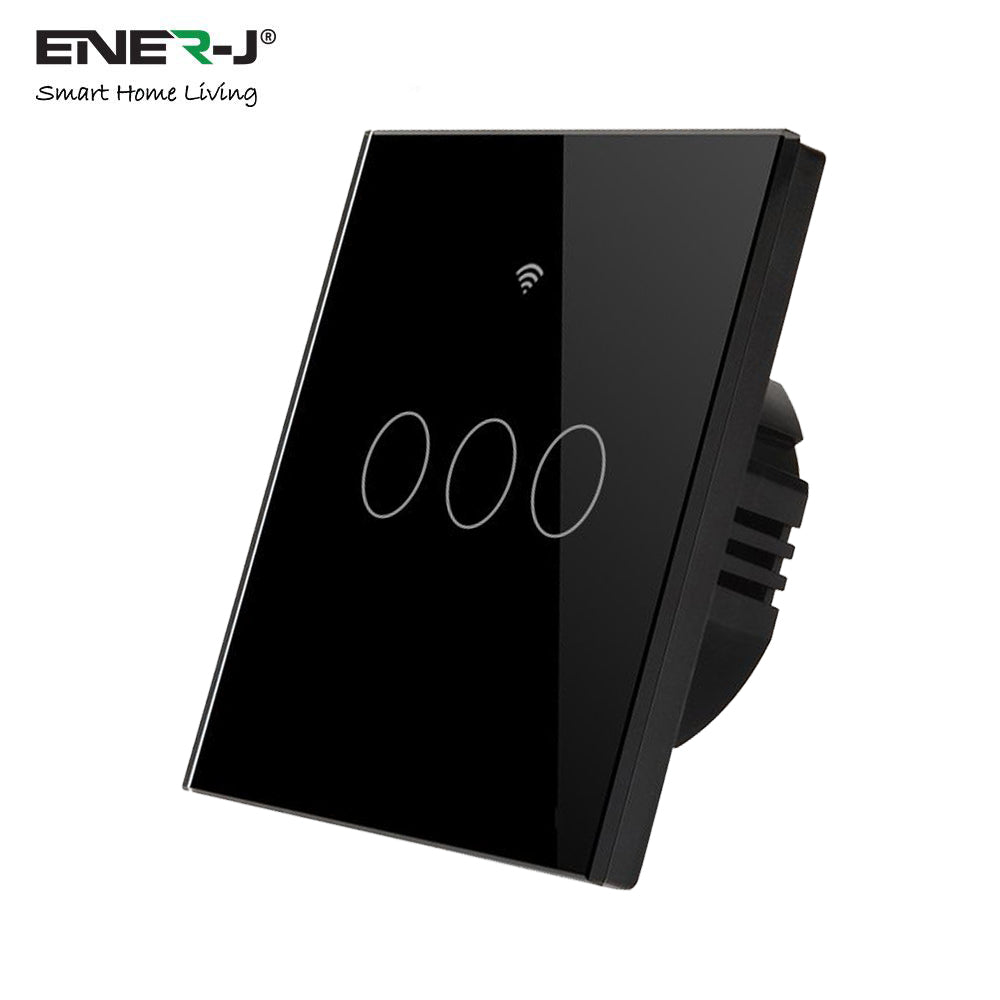 Ener-J WiFi Smart 3 Gang Touch Switch, Black (No Neutral Required)