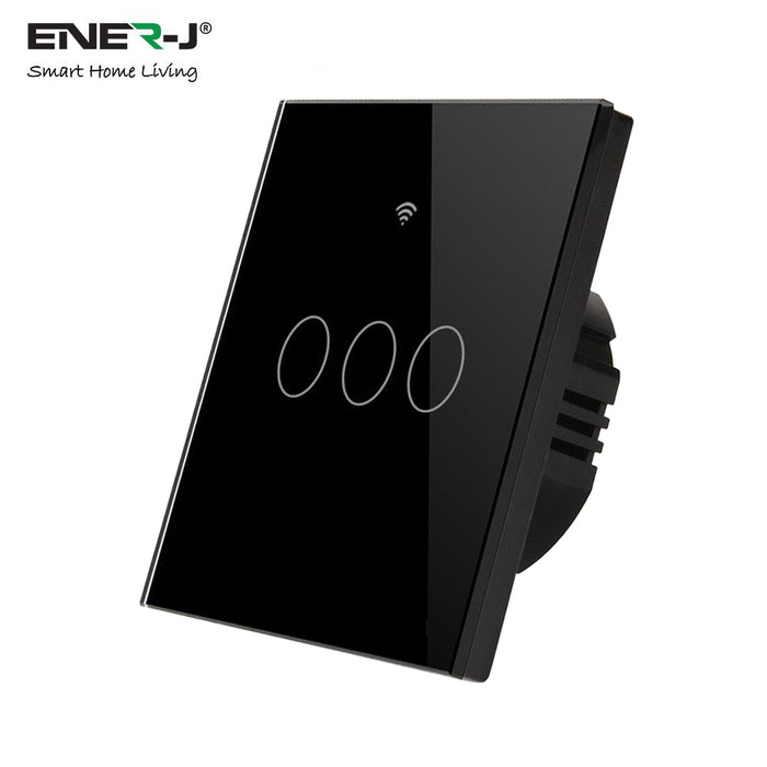 Ener J WiFi Smart 3 Gang Touch Switch, No Neutral Needed - Black (SHA5338)