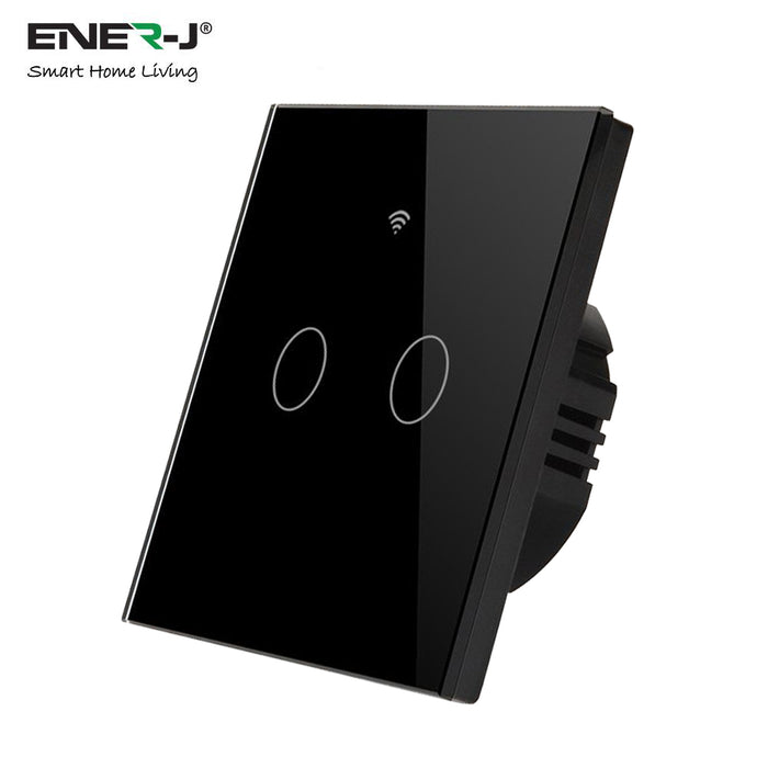 Ener J WiFi Smart 2 Gang Touch Switch, No Neutral Needed - Black