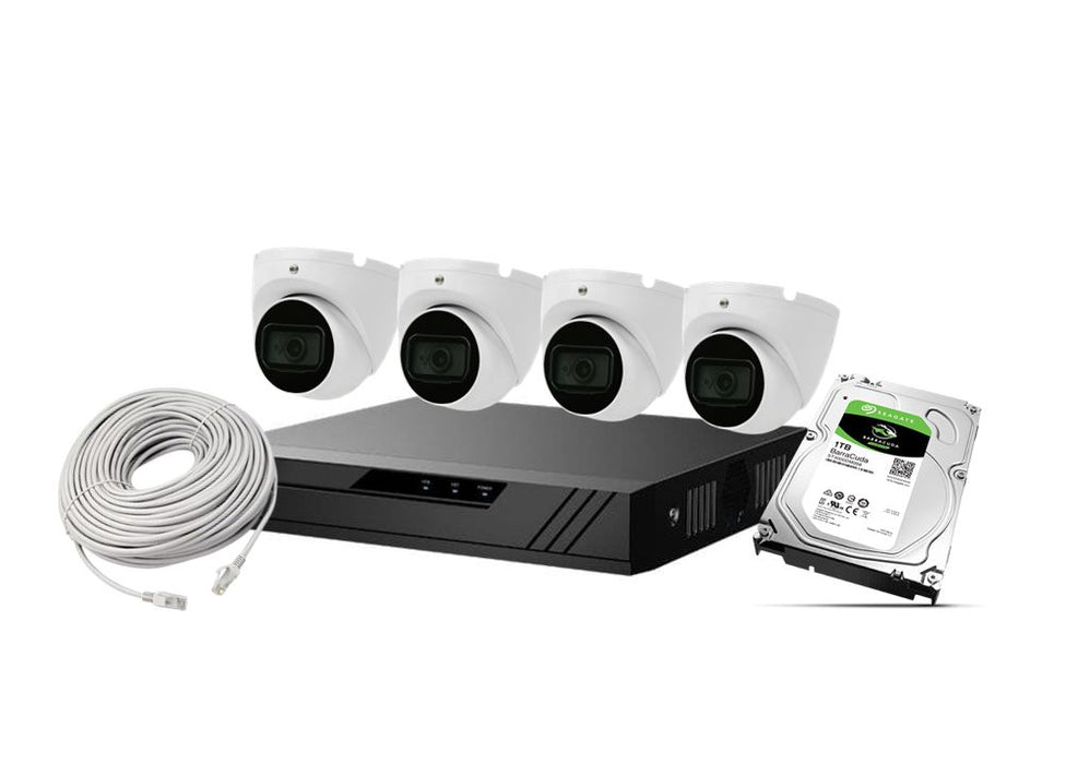 8 Channel NVR CCTV Kit - 4 Turret Cams and 20mtr Patch Cables with 1TB of Storage