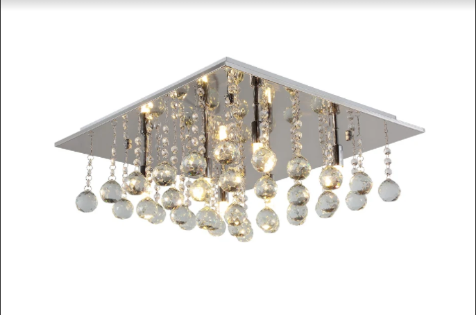 A3131 Flush 6 Light 50cm Square Crystal Light In Polished Chrome