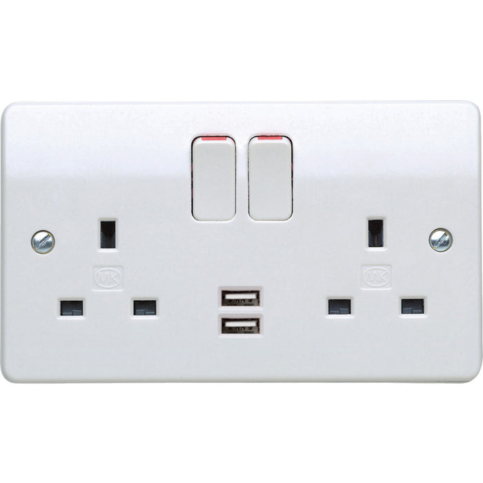 MK K2743RPWHI 13A White Switched Double Socket with 2 USB