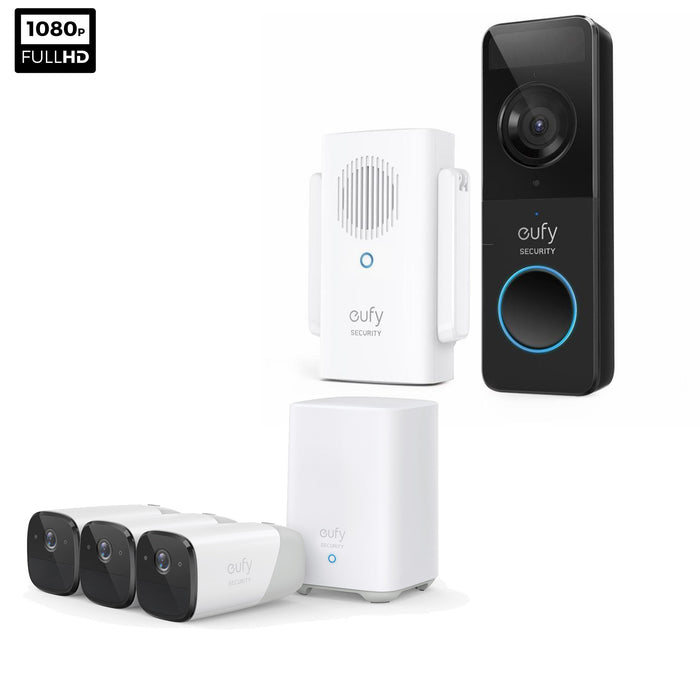 Eufy Battery Doorbell Slim 1080p Black & EufyCam 2 - 3 Cam Kit with HomeBase 2