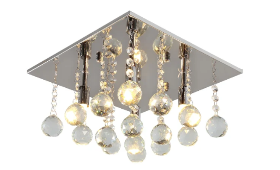 A3198 Flush 4 Light 30cm Square Crystal Light In Polished Chrome